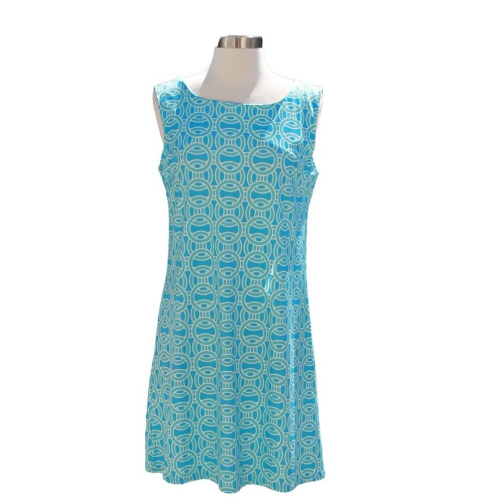 Top It Off Women's Sleeveless Midi Dress Aqua Groovy 60s Style Size M